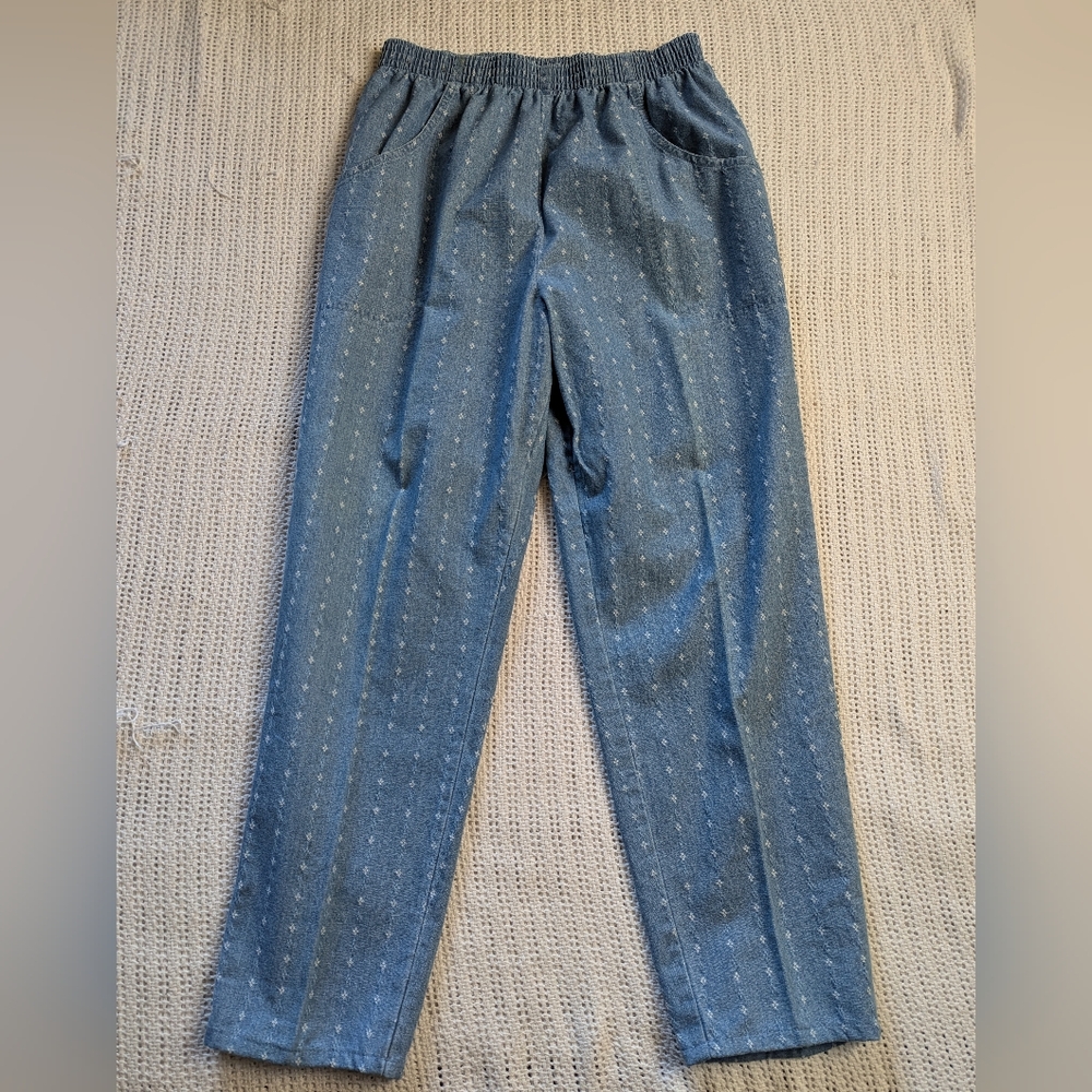 VTG Cascade Blues Floral Elastic Waist Mom Retro Women’s 16 Short Jeans USA Made